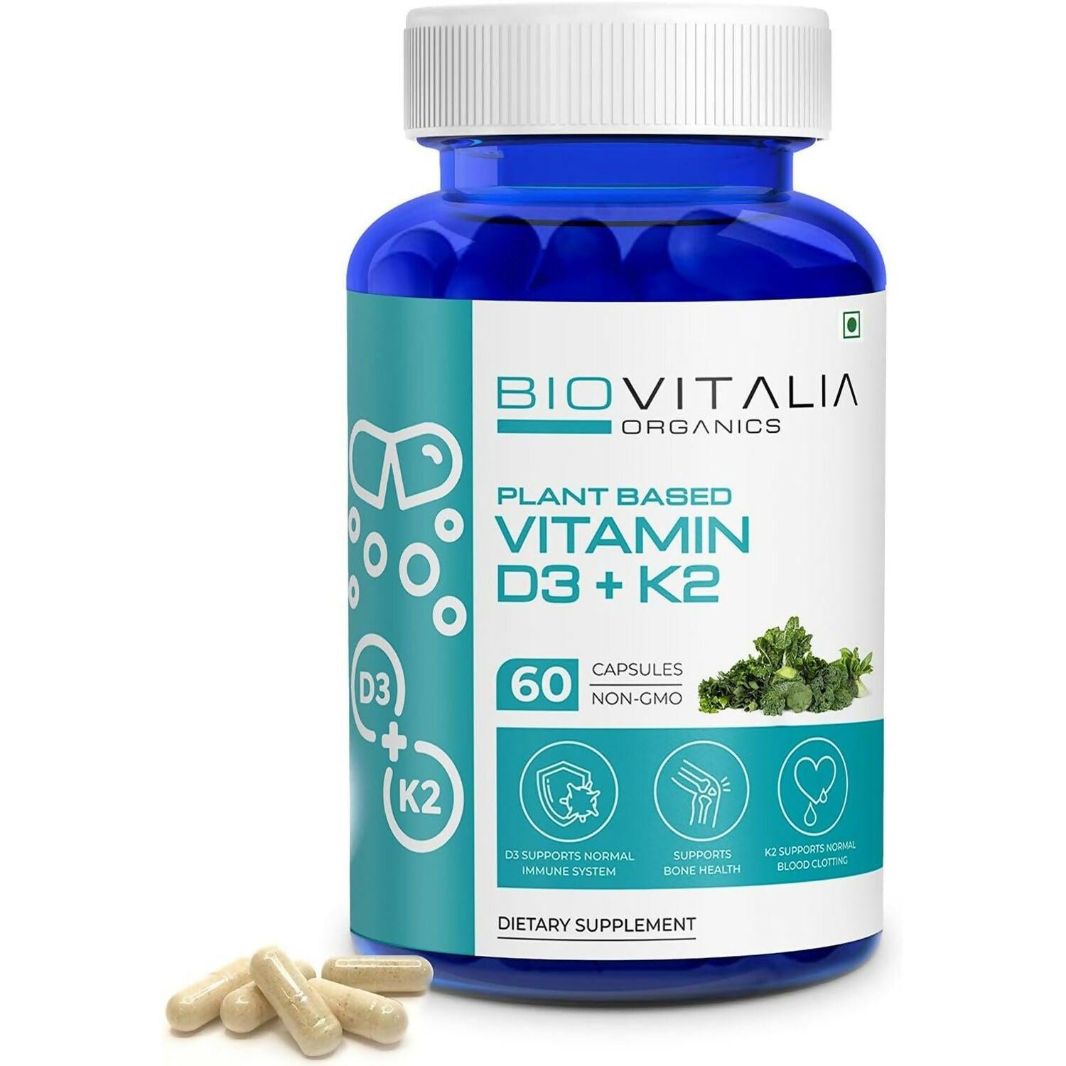 Biovitalia Organics Vitamin D3 + K2 Capsules For Men & Women