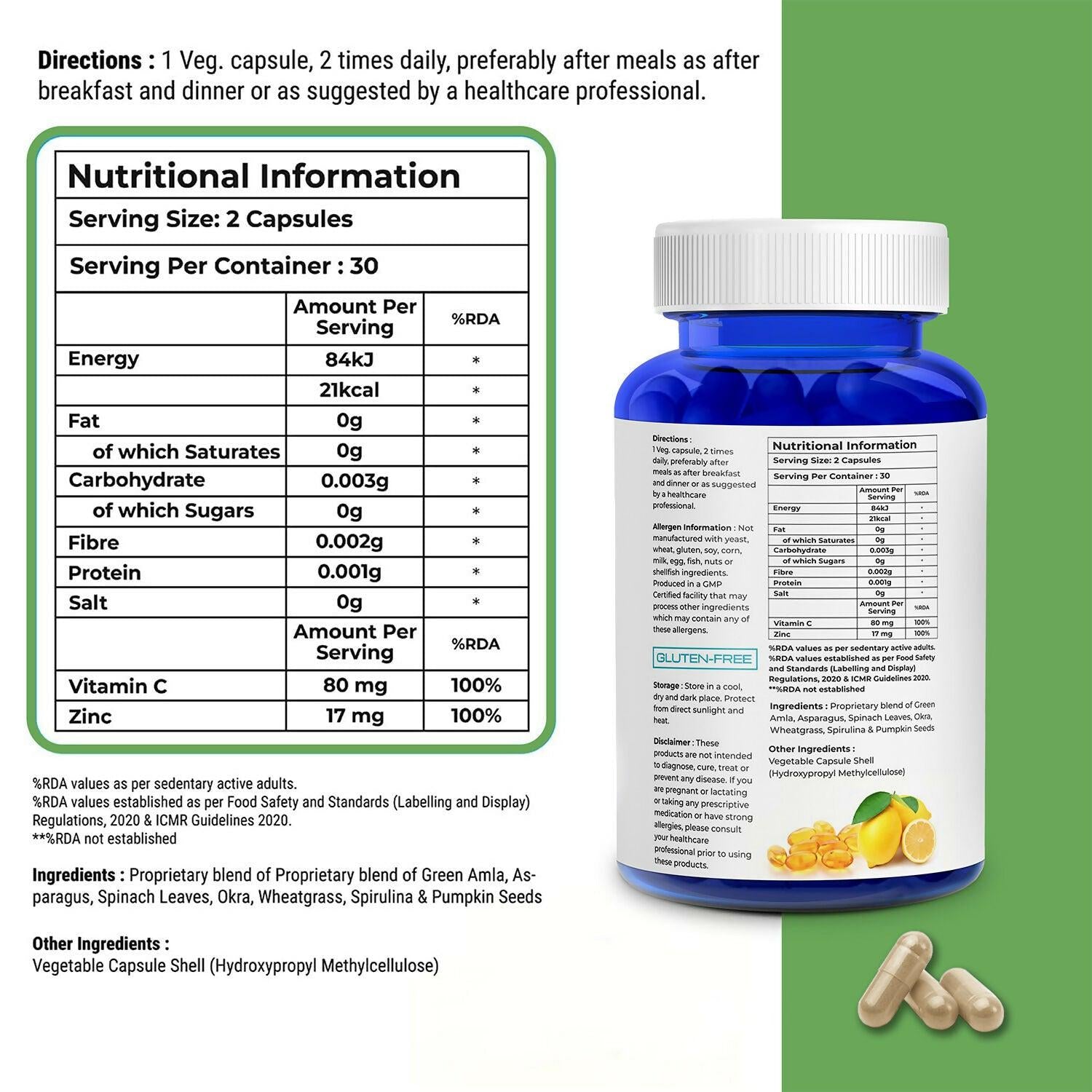 Biovitalia Organics Vitamin C + Zinc Capsules