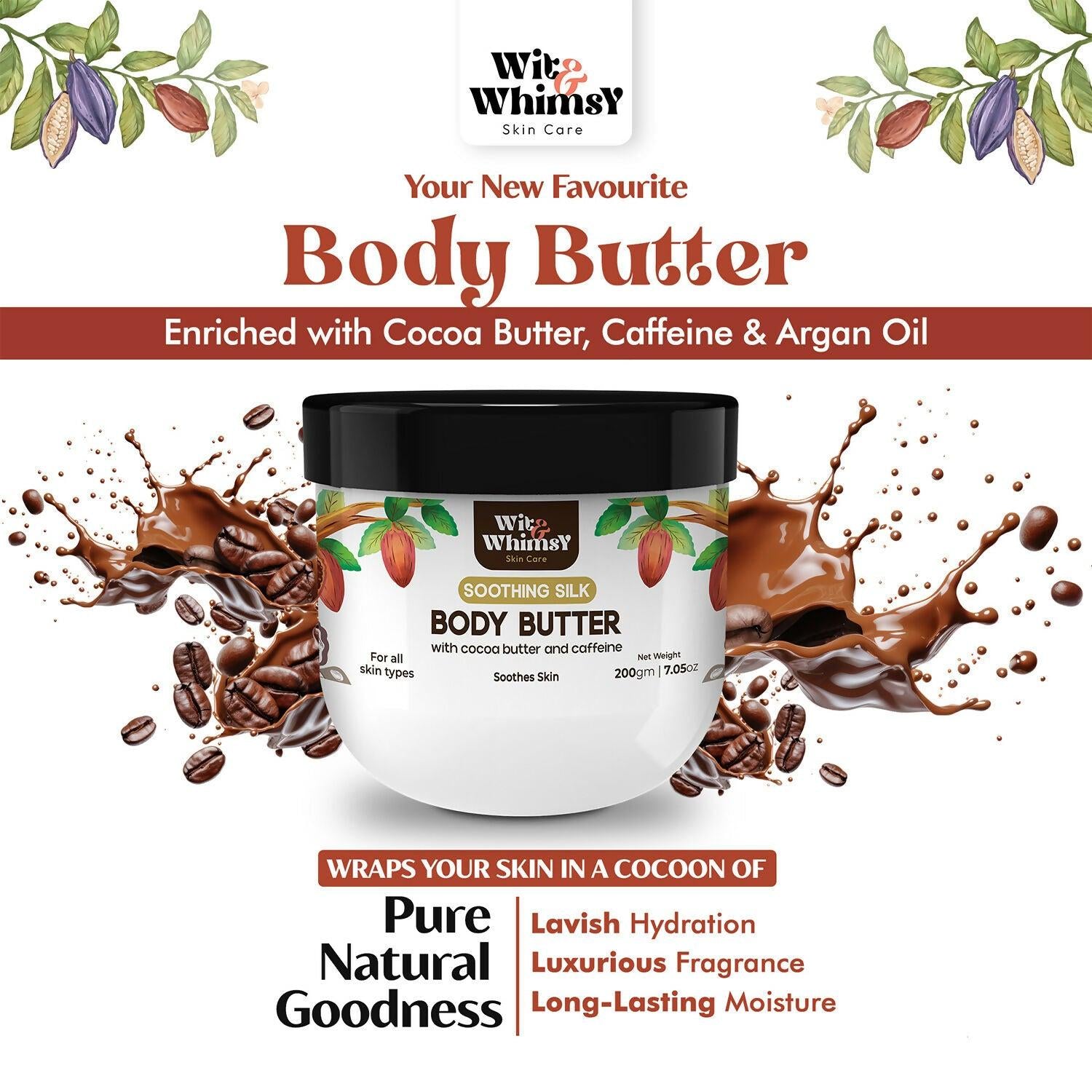 Wit and Whimsy Body Butter with cocoa butter and caffeine