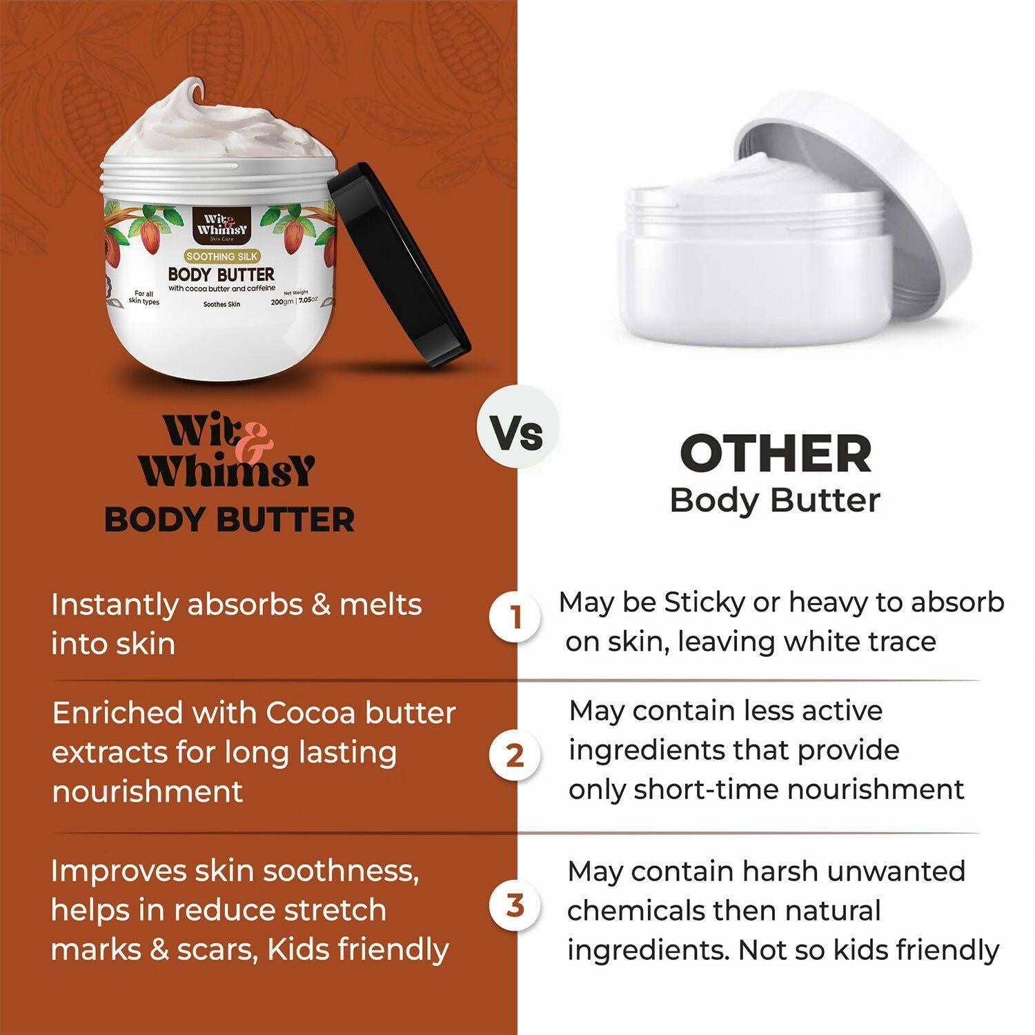 Wit and Whimsy Body Butter with cocoa butter and caffeine