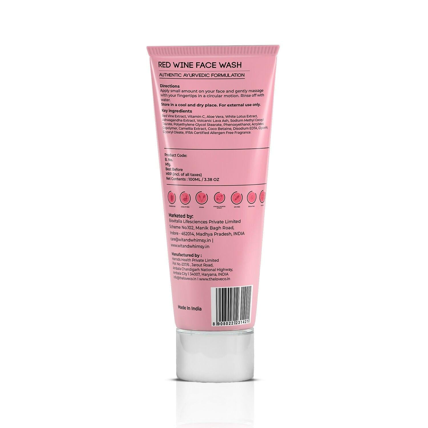 Wit and Whimsy Red Wine Face Wash For Anti-Aging & Reduces Wrinkles