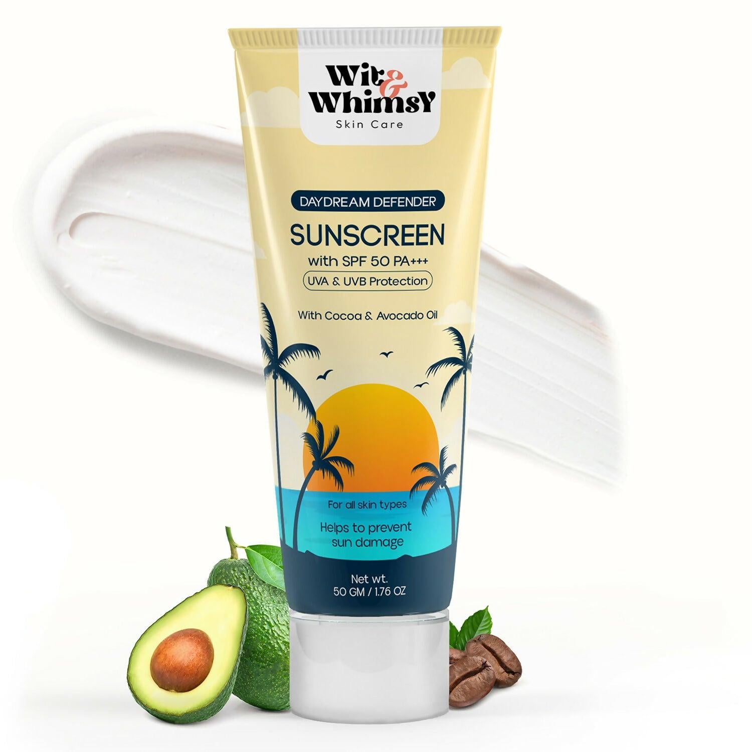 Wit and Whimsy Sunscreen With SPF 50 PA+++ Enriched with Cocoa & Avocado Oil sun protection and skin care