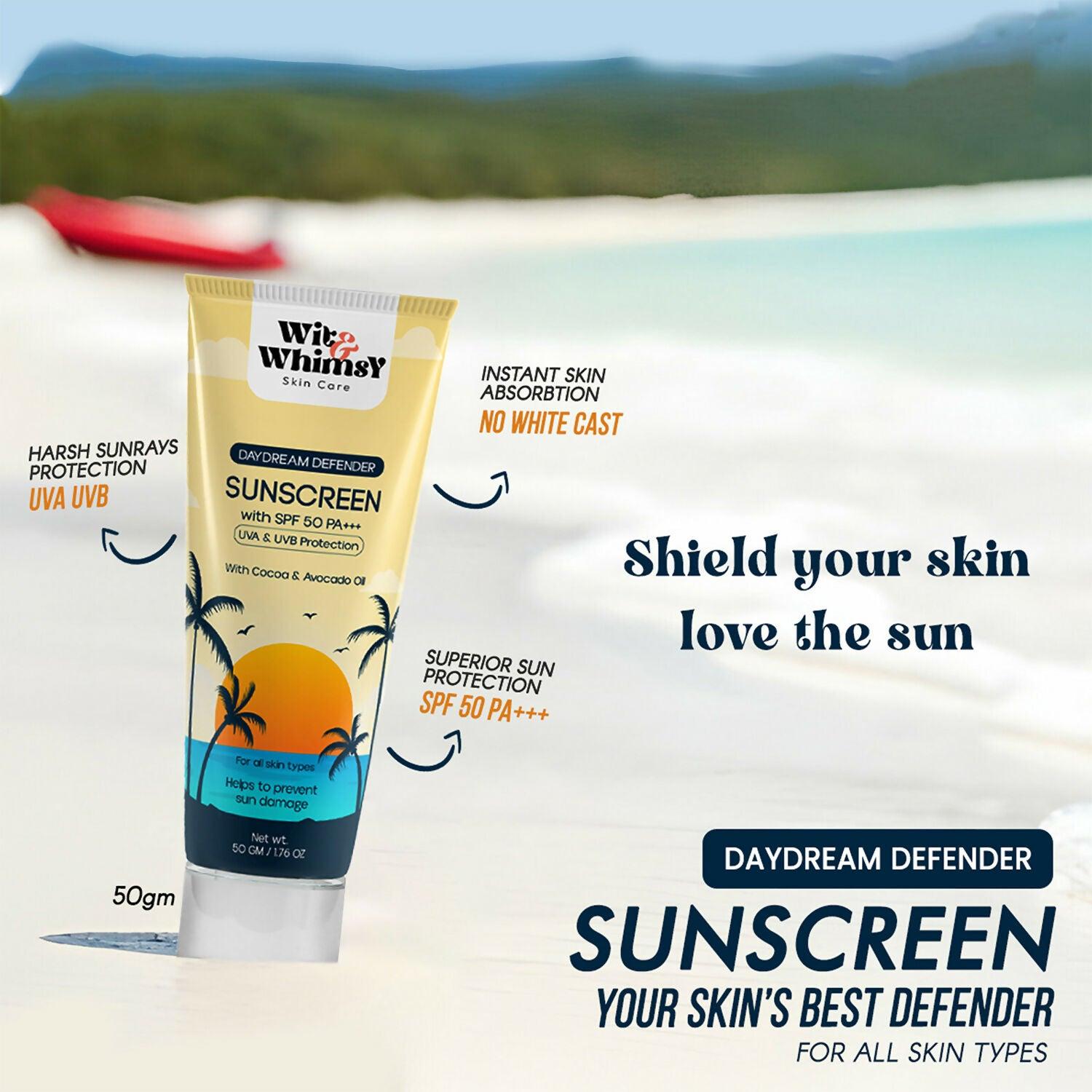 Wit and Whimsy Sunscreen With SPF 50 PA+++ Enriched with Cocoa & Avocado Oil sun protection and skin care