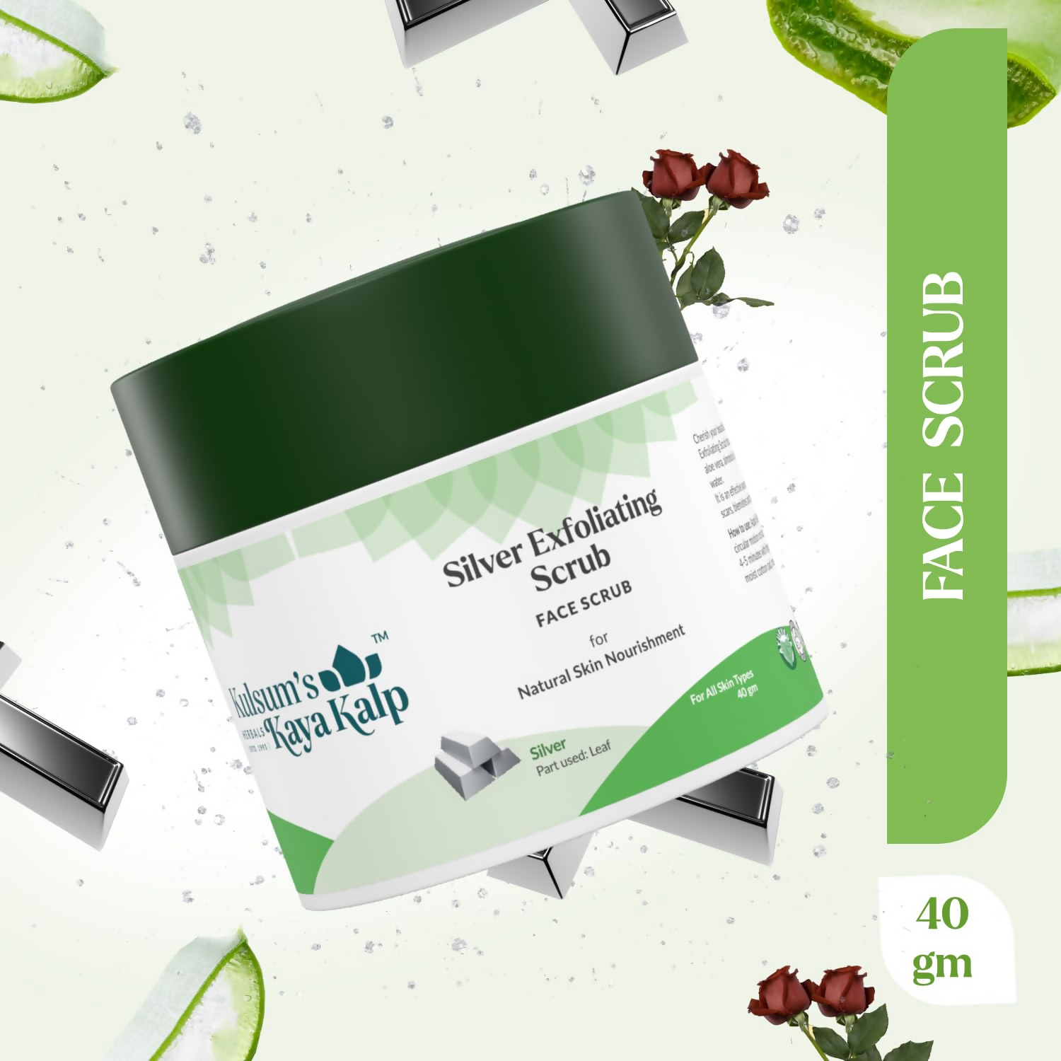 Kulsum's Kaya Kalp Silver Exfoliating Scrub For Skin Nourishment, With Silver Leaf