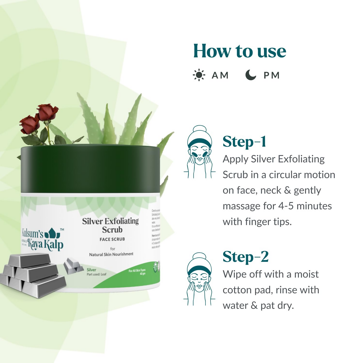 Kulsum's Kaya Kalp Silver Exfoliating Scrub For Skin Nourishment, With Silver Leaf