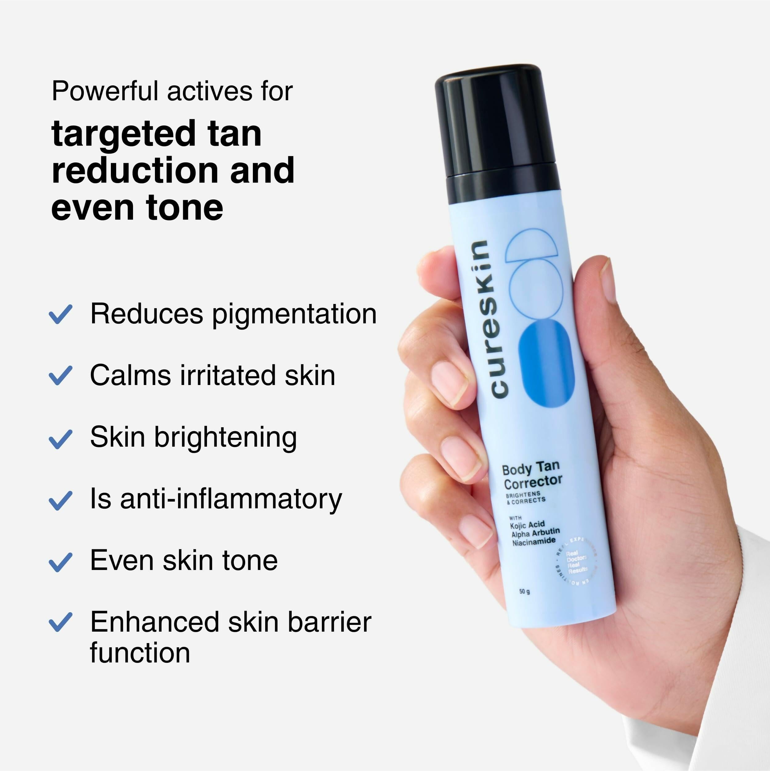 Cureskin Body and Face Tan Corrector - Remove Tan & Achieve Brighter Skin with Kojic Acid, Alpha Arbutin and Niacinamide