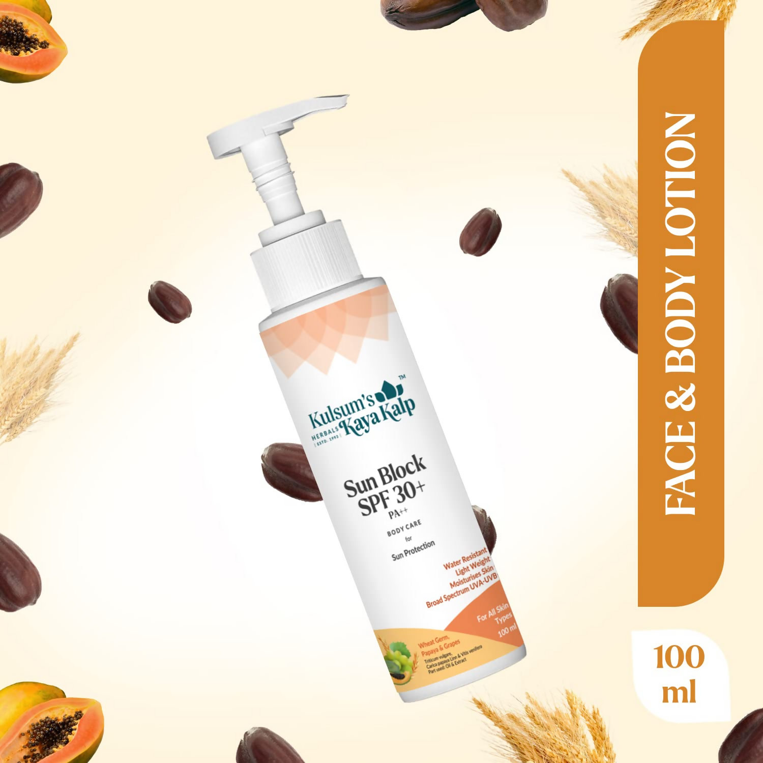Kulsum's Kaya Kalp Sun Block SPF 30+ For Sun Protection & Moisturizing, Suitable For All Skin Types