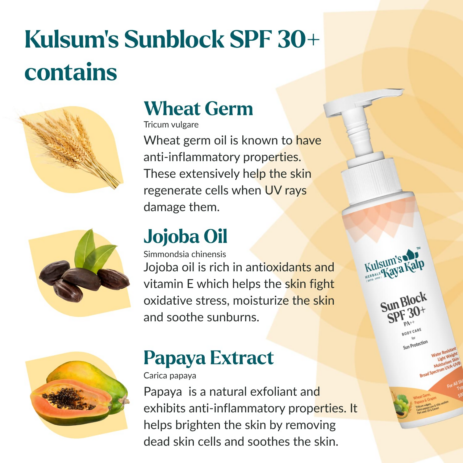 Kulsum's Kaya Kalp Sun Block SPF 30+ For Sun Protection & Moisturizing, Suitable For All Skin Types