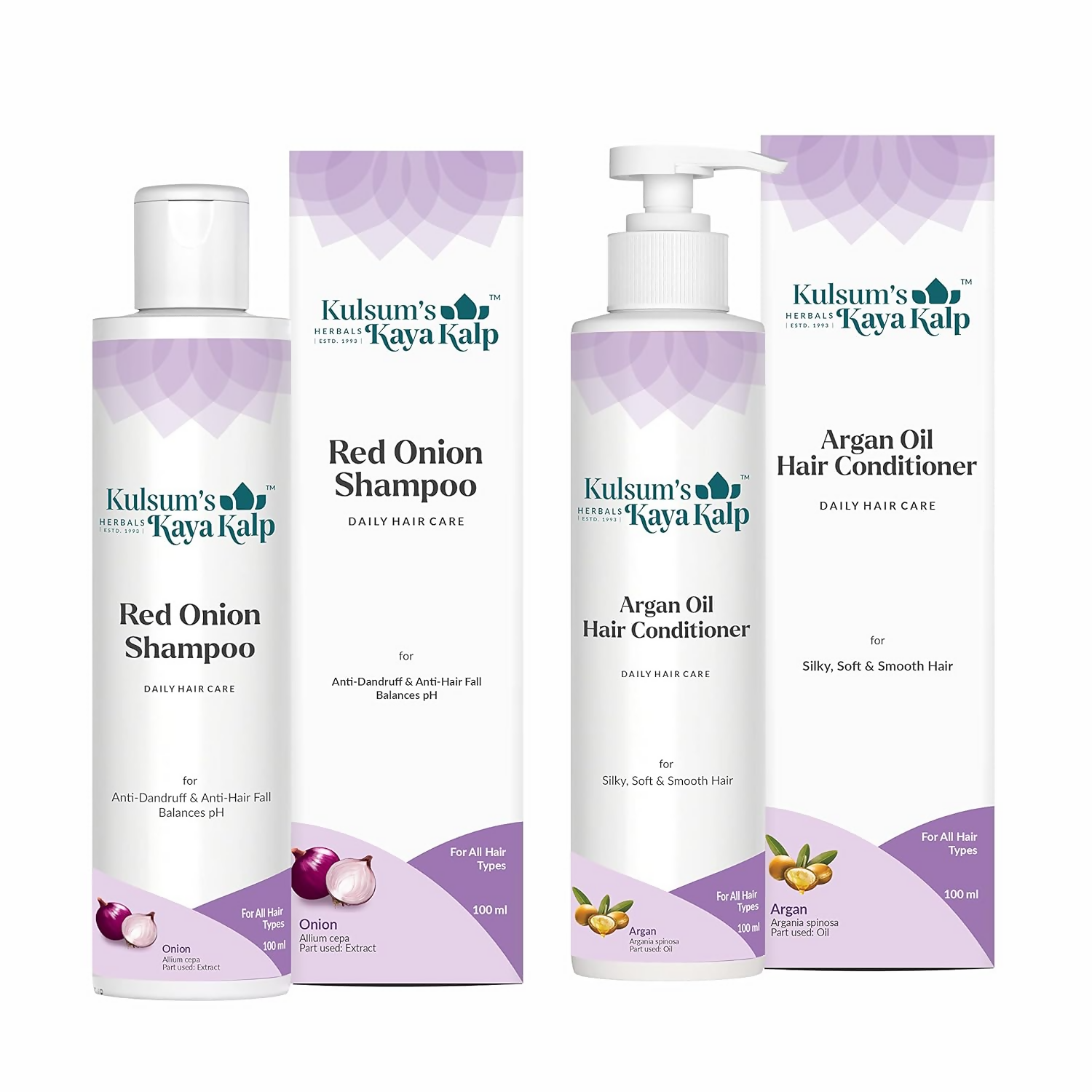 Kulsum's Kaya Kalp Red Onion Shampoo & Argan Oil Hair Conditioner Combo For Anti-Hair Fall, Silky, Soft & Smooth Hair