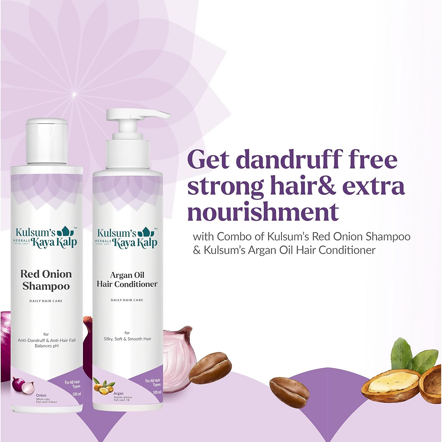 Kulsum's Kaya Kalp Red Onion Shampoo & Argan Oil Hair Conditioner Combo For Anti-Hair Fall, Silky, Soft & Smooth Hair