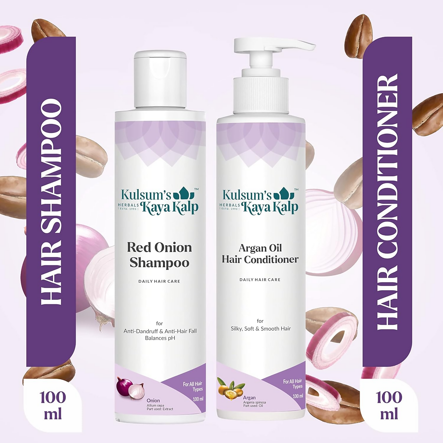 Kulsum's Kaya Kalp Red Onion Shampoo & Argan Oil Hair Conditioner Combo For Anti-Hair Fall, Silky, Soft & Smooth Hair