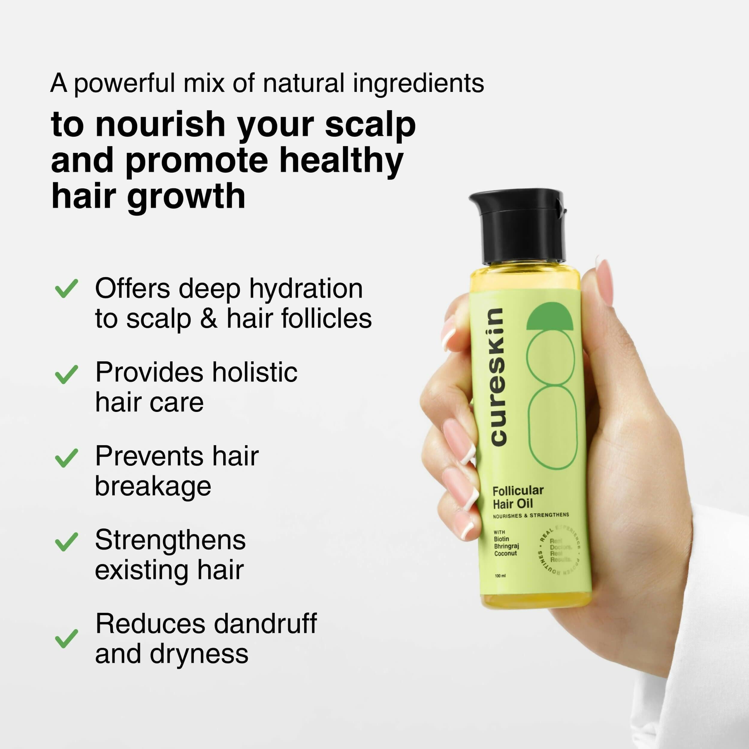 Cureskin Follicular Hair Oil - Nourishes & Strengthens with Biotin, Bhringraj and Coconut Hair Oil
