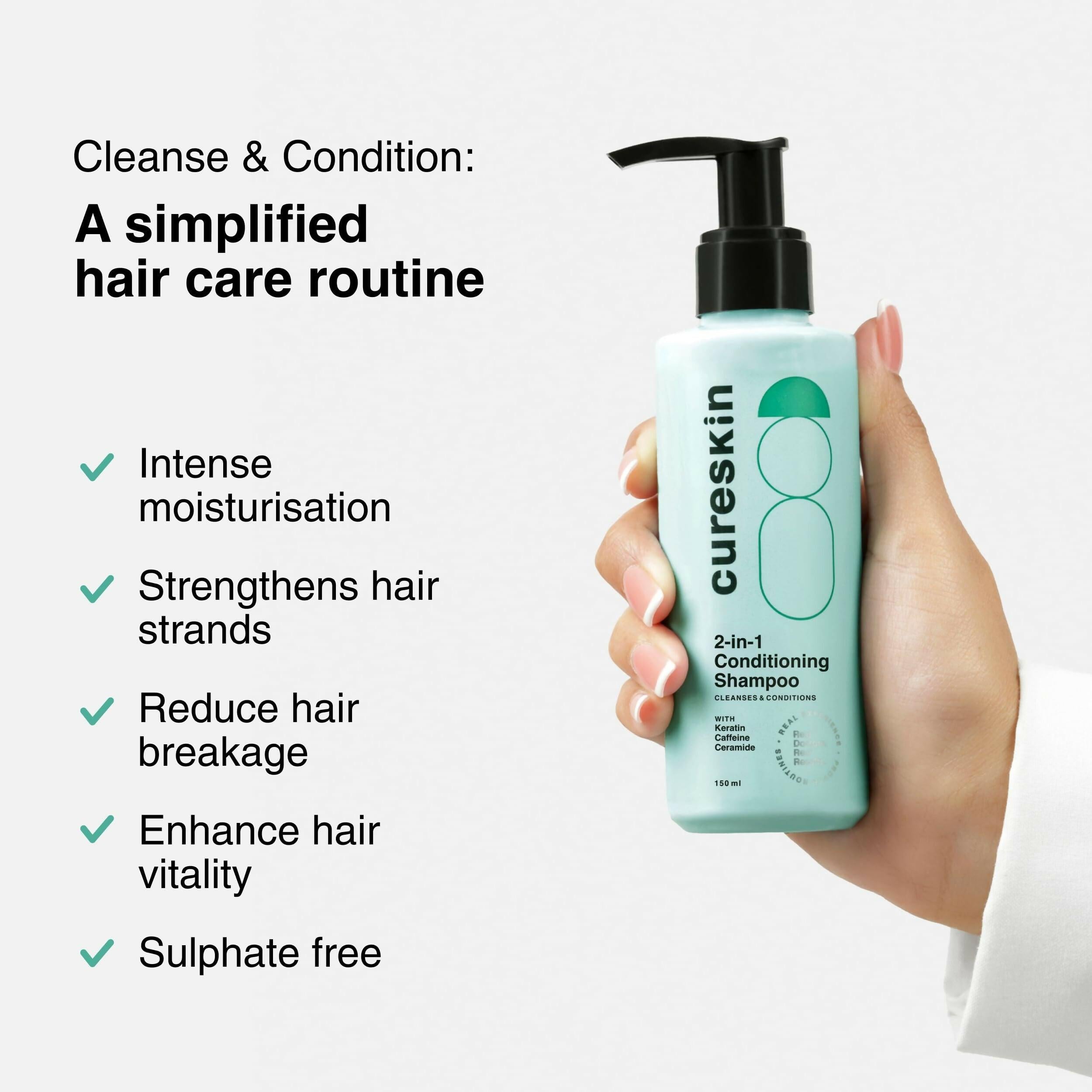 Cureskin 2 in 1 Shampoo with Conditioner with Keratin, Caffeine and Ceramide