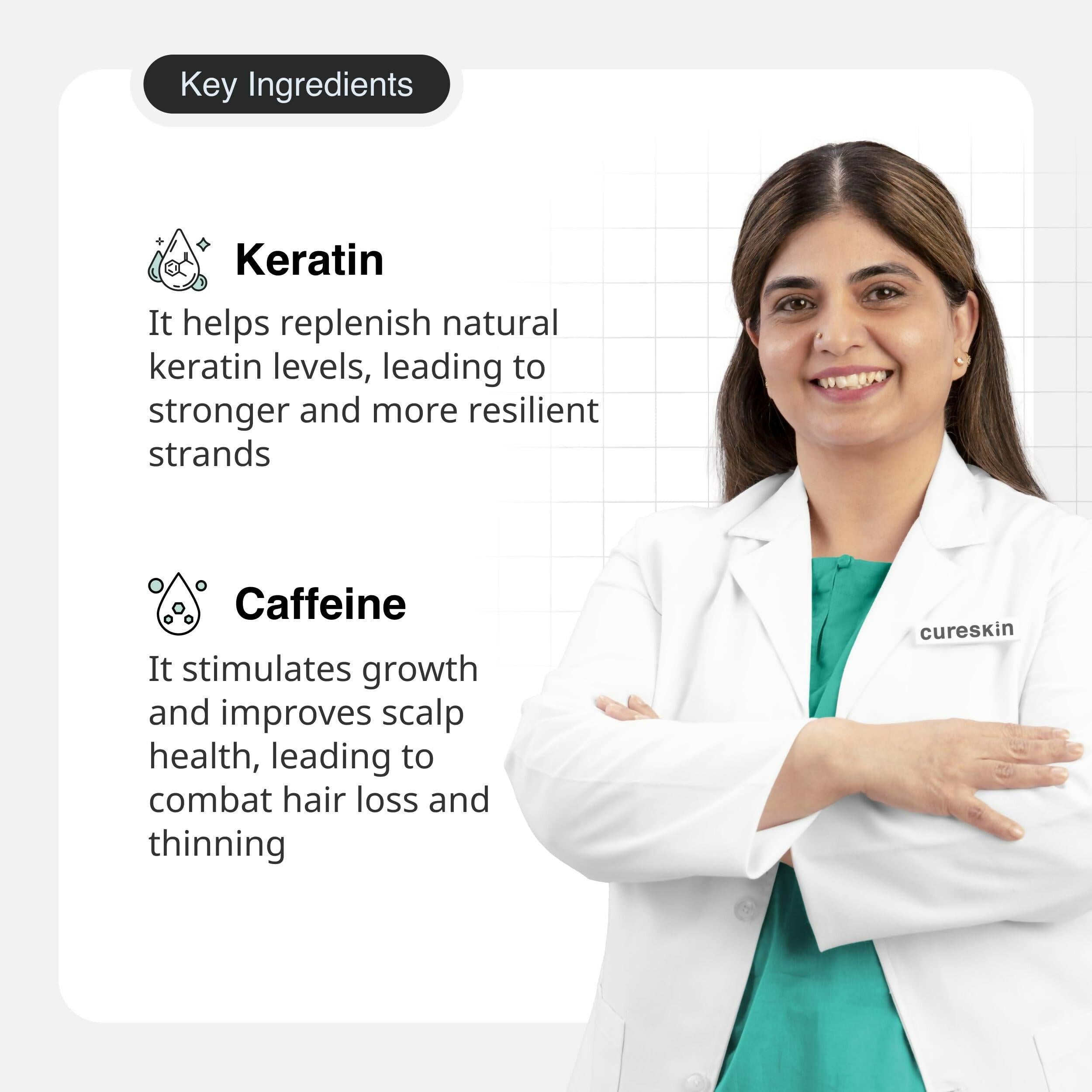 Cureskin 2 in 1 Shampoo with Conditioner with Keratin, Caffeine and Ceramide