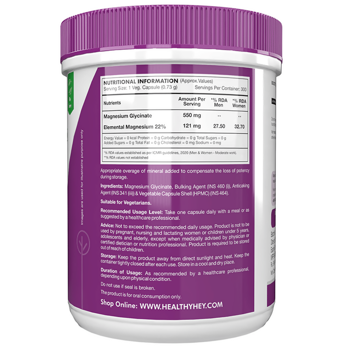 HealthyHey Nutrition Magnesium Glycinate 550mg Veg Capsules