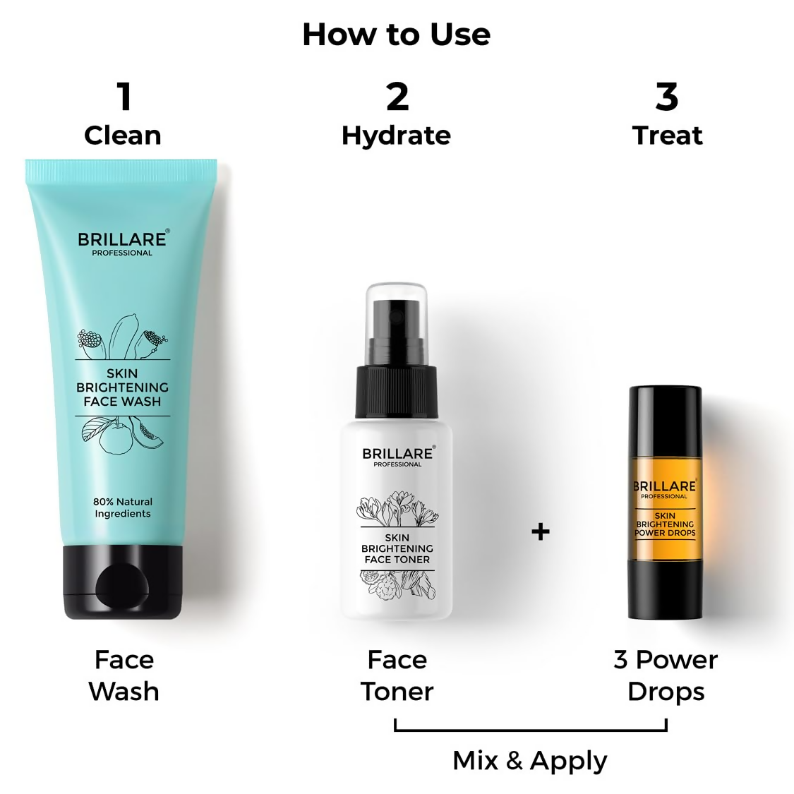 Brillare Skin Brightening Natural Face Wash Toner and Face Serum Combo