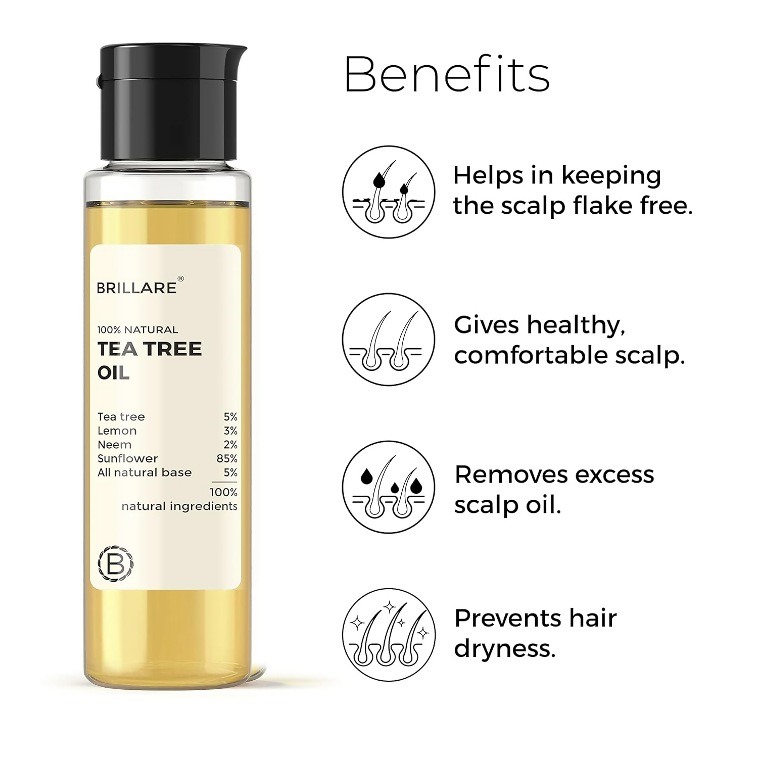 Brillare Tea Tree Hair Oil with The Goodness of Lemon & Sunflower Oil Dry