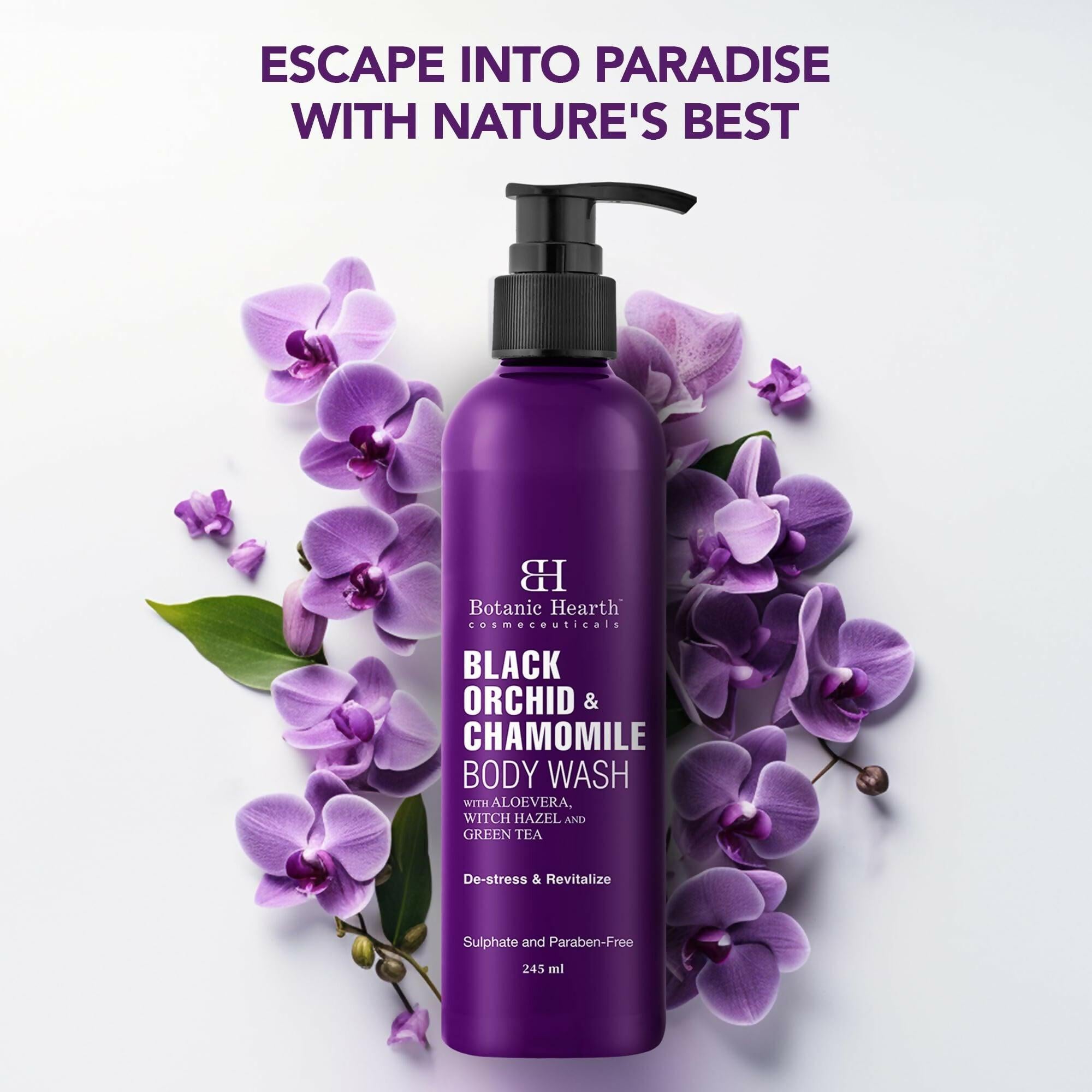 Botanic Hearth Black Orchid & Chamomile Body Wash with Aloe Vera, Witch Hazel & Green Tea