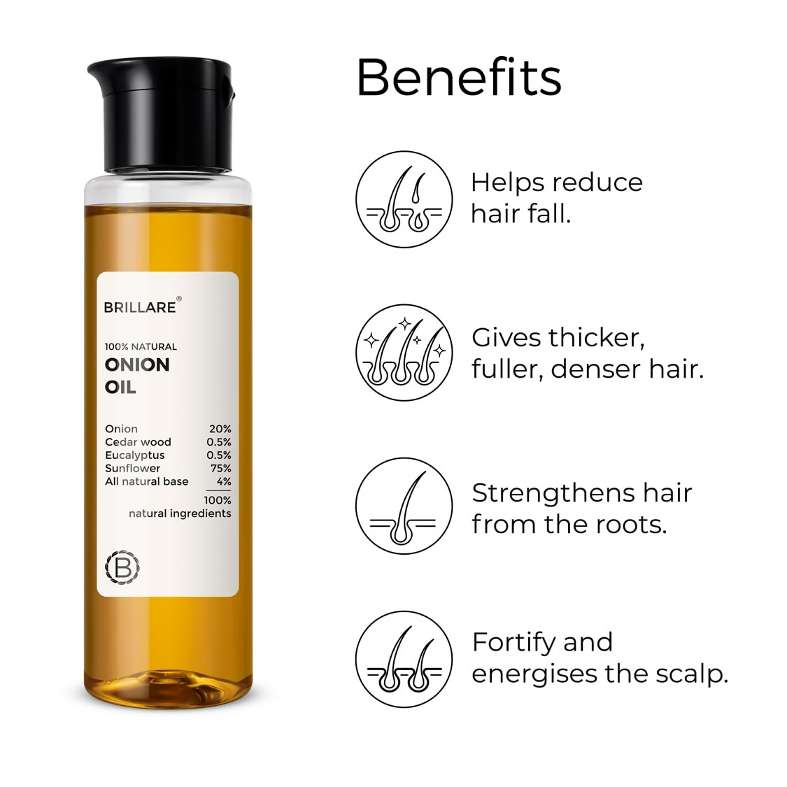Brillare Onion Hair Oil with the Goodness Of Cedar Wood & Sunflower Oil