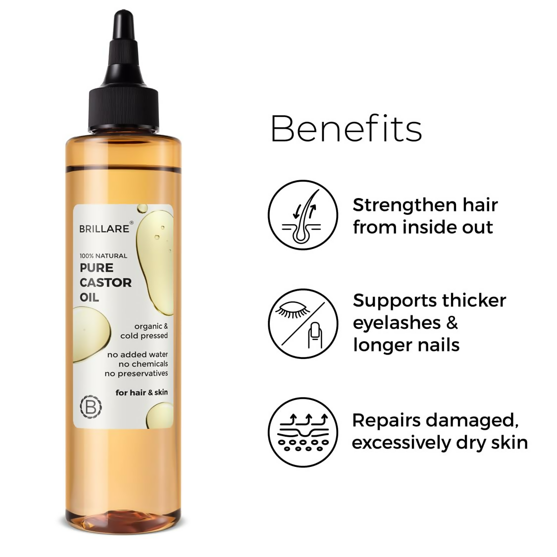 Brillare 100% Natural Pure Castor Oil For Hair Growth