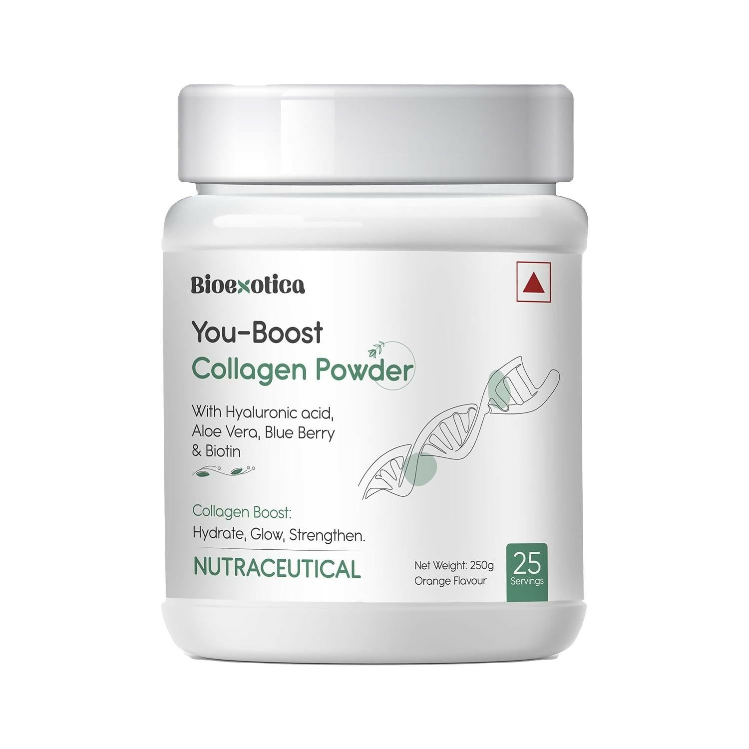 Bioexotica Orange Flavour Collagen Powder With Hyaluronic Acid, Aloe Vera, Blue Berry & Biotin
