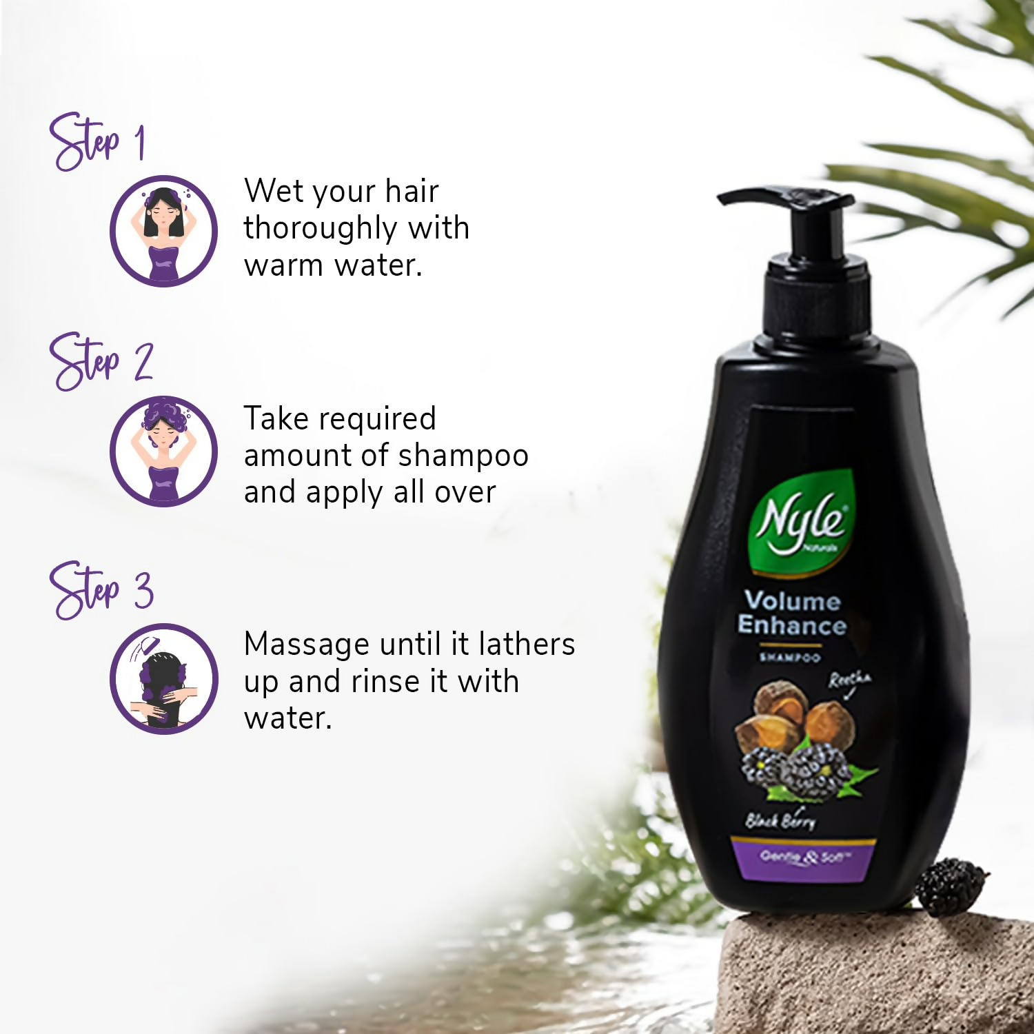 Nyle Naturals Volume Enhance Shampoo With Blackberry Reetha and Amla Gentle & Soft