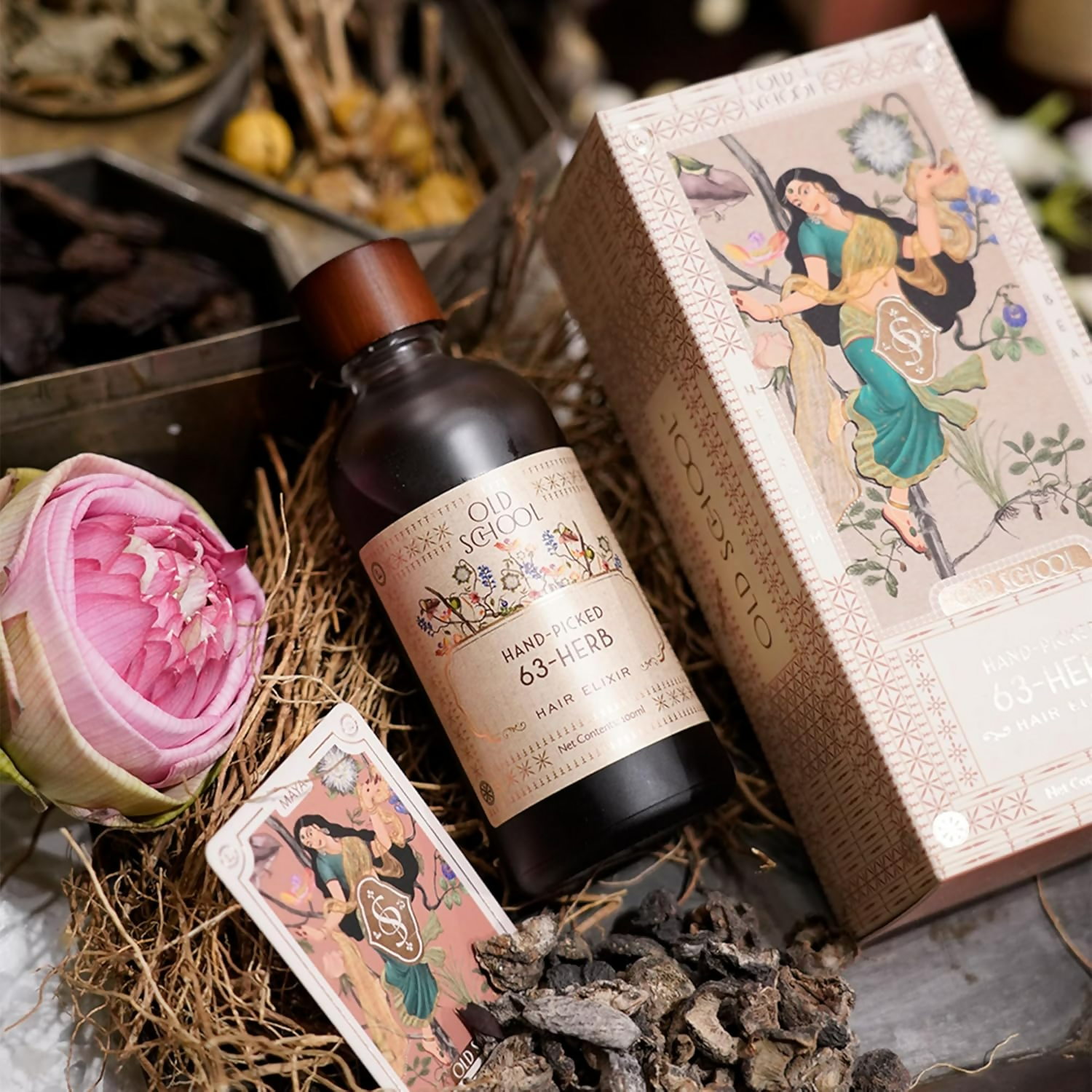 Old School Rituals 63-Herb Hair Elixir All-Natural Hair Oil For Growth Of Strong & Healthy Hair