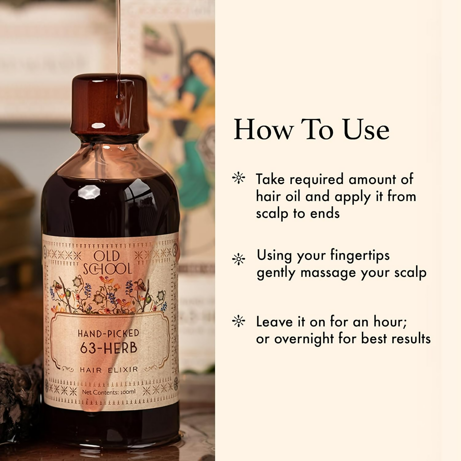 Old School Rituals 63-Herb Hair Elixir All-Natural Hair Oil For Growth Of Strong & Healthy Hair