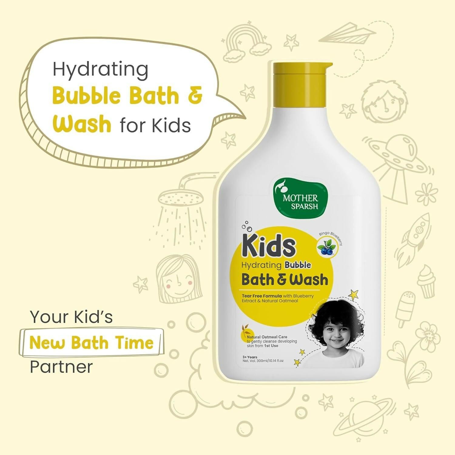 Mother Sparsh Kids & Baby Hydrating Bubble Bath & Wash for 3+ Boys & Girls