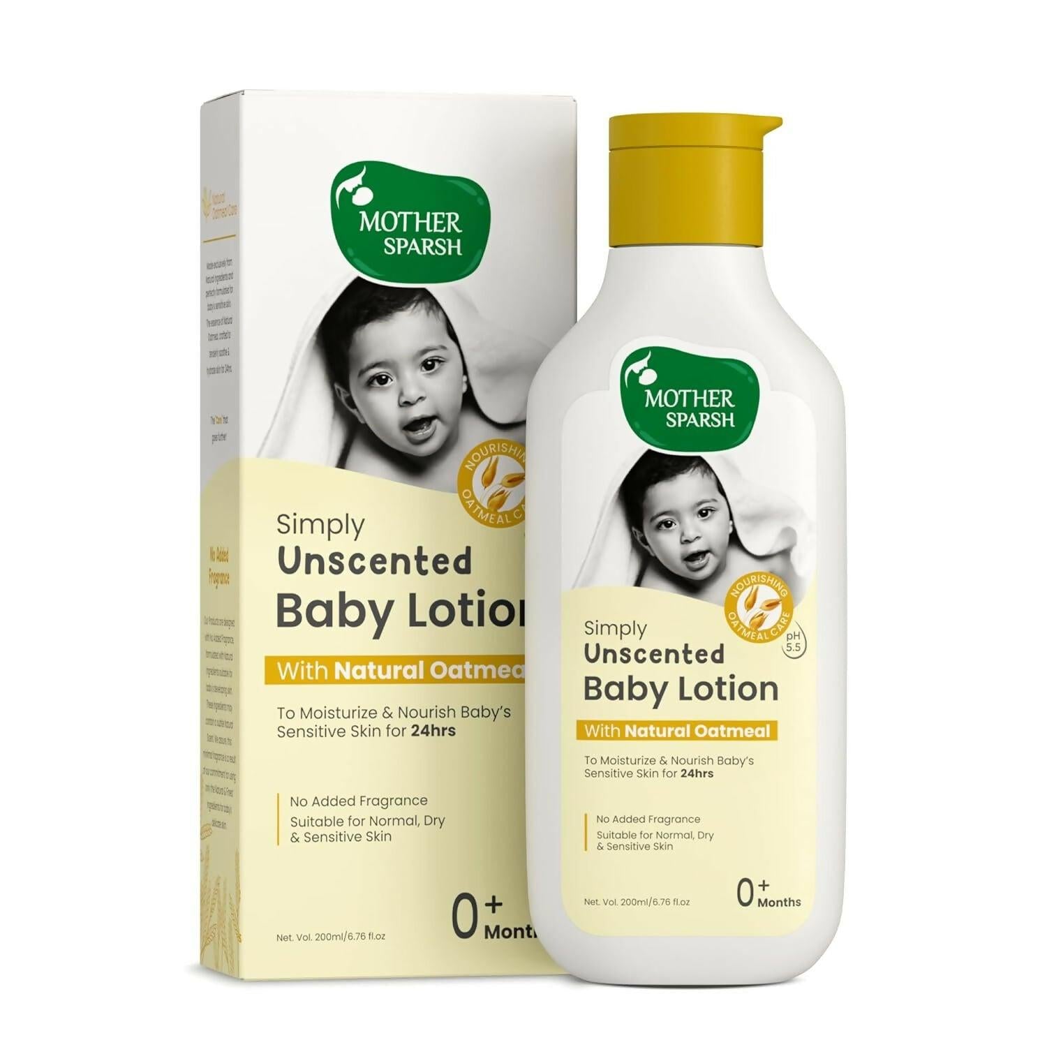 Mother Sparsh Simply Unscented Baby Lotion With Natural Oatmeal, 24hr Protection for Dry, Itchy & Sensitive Skin