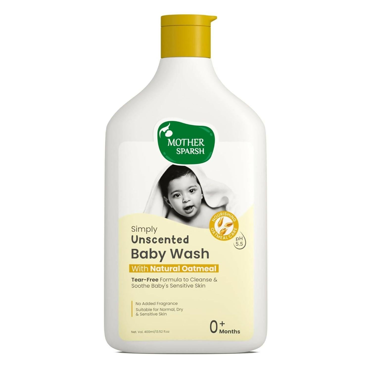 Mother Sparsh Simply Unscented Baby Wash With Natural Oatmeal, Tear Free Formula for Newborn's Sensitive Skin