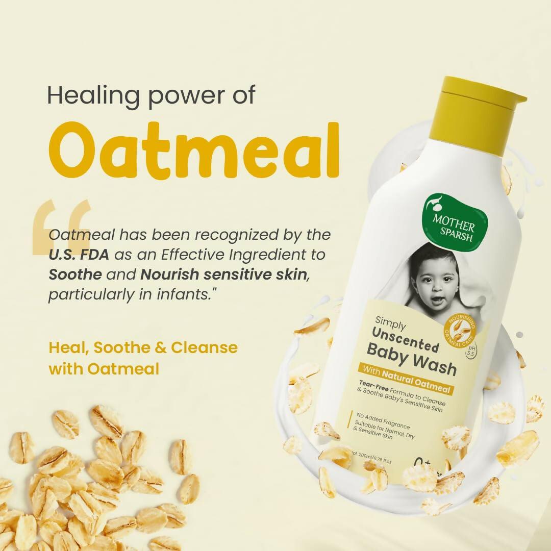 Mother Sparsh Simply Unscented Baby Wash With Natural Oatmeal, Tear Free Formula for Newborn's Sensitive Skin