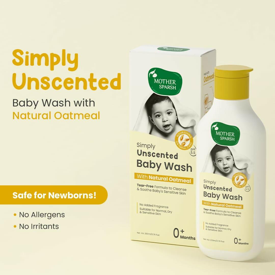 Mother Sparsh Simply Unscented Baby Wash With Natural Oatmeal, Tear Free Formula for Newborn's Sensitive Skin