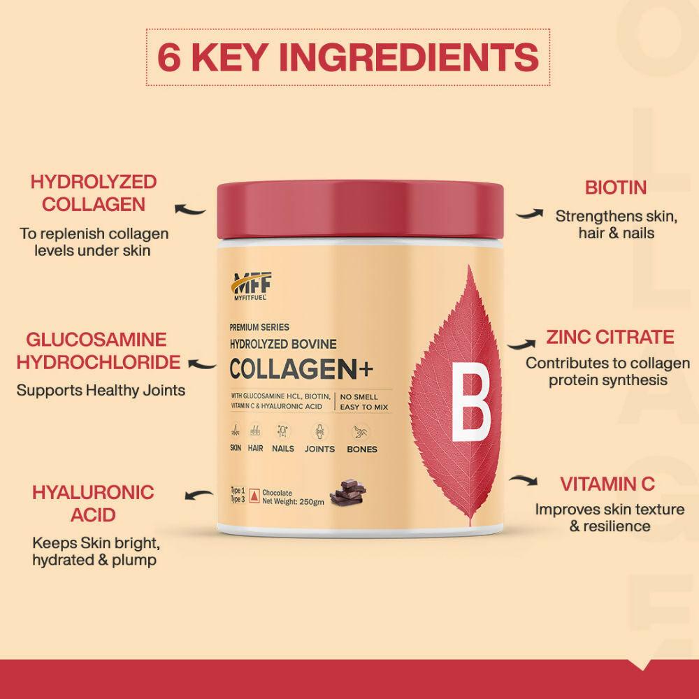 MyFitFuel Hydrolyzed Bovine Collagen + Hyaluronic Acid Biotin Vitamin C Skin Hair Nails - Orange
