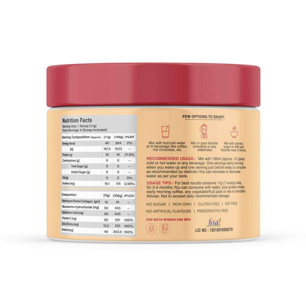 MyFitFuel Hydrolyzed Bovine Collagen + Hyaluronic Acid Biotin Vitamin C Skin Hair Nails - Orange