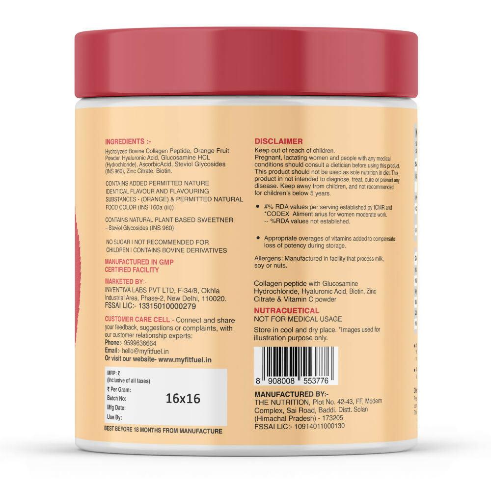 MyFitFuel Hydrolyzed Bovine Collagen + Hyaluronic Acid Biotin Vitamin C Skin Hair Nails - Orange