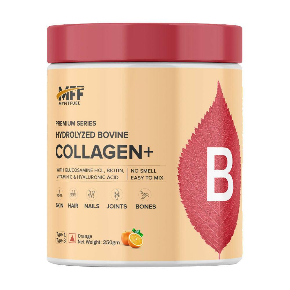 MyFitFuel Hydrolyzed Bovine Collagen + Hyaluronic Acid Biotin Vitamin C Skin Hair Nails - Orange