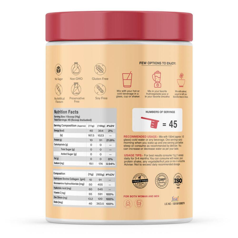 MyFitFuel Hydrolyzed Bovine Collagen + Hyaluronic Acid Biotin Vitamin C Skin Hair Nails - Orange