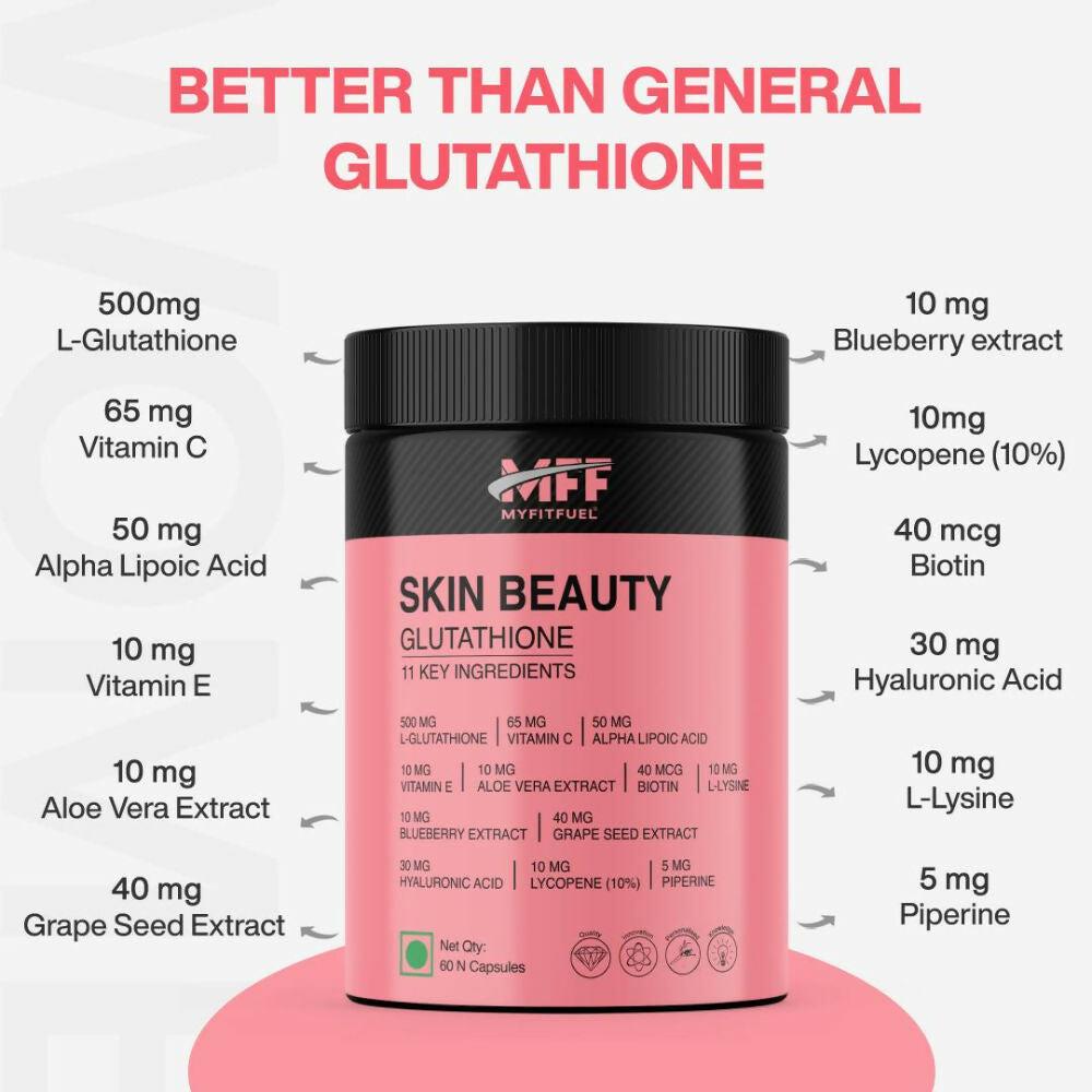 MyFitFuel Skin Beauty Glutathione + Lycopene, Vitamin C & E, Hyaluronic Acid, Biotin Capsules