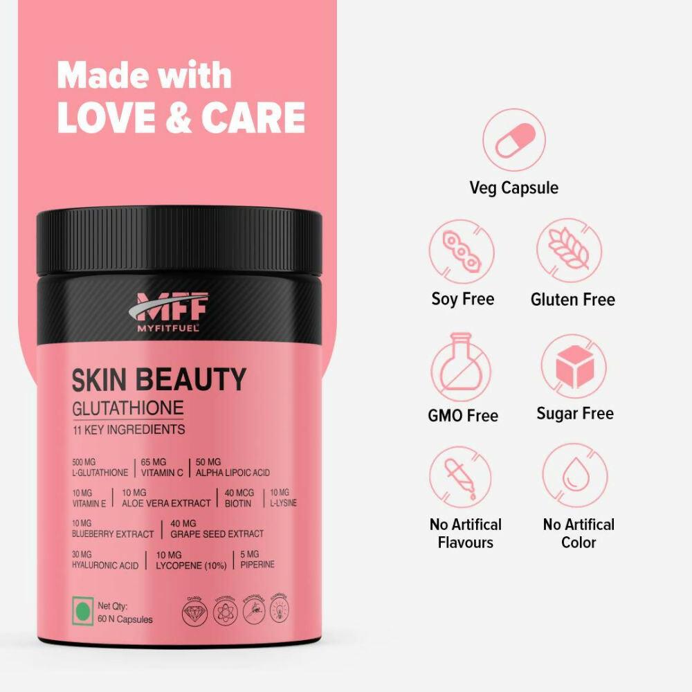 MyFitFuel Skin Beauty Glutathione + Lycopene, Vitamin C & E, Hyaluronic Acid, Biotin Capsules