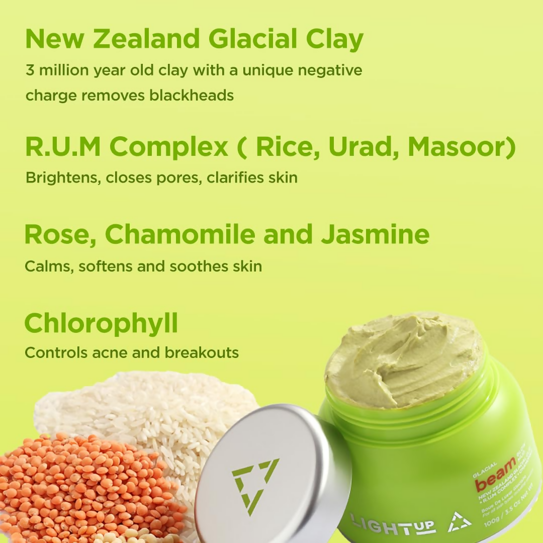 Light Up Beam Green Clay Face Mask With Rose & Jasmine