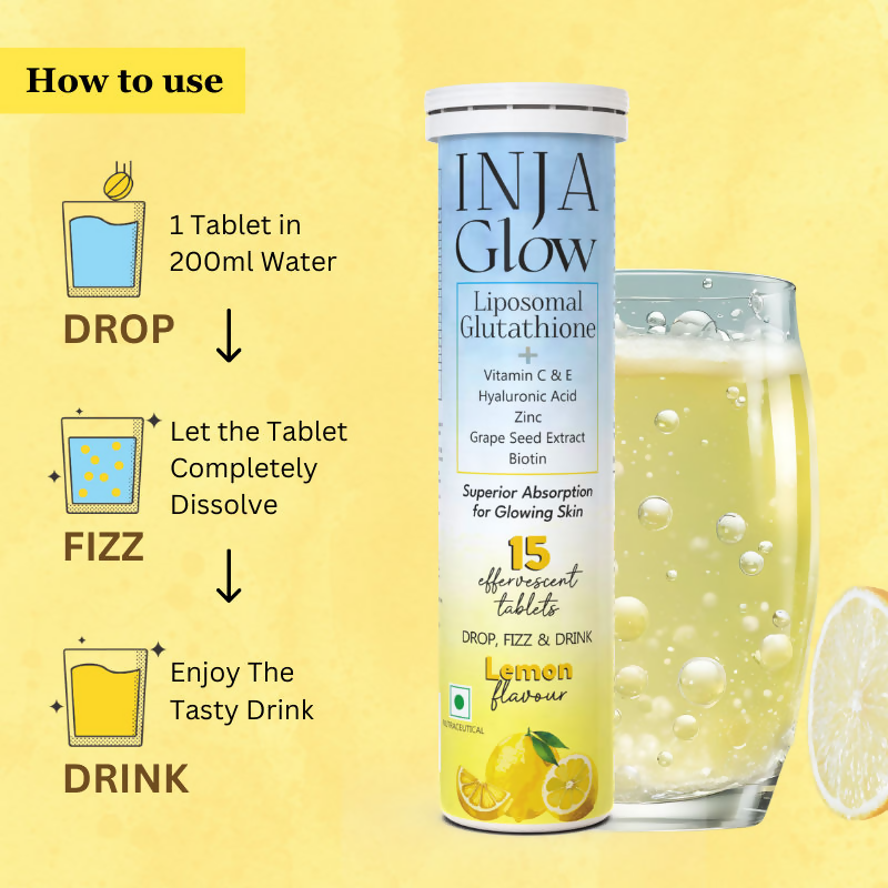 Inja Glow Liposomal Glutathione Drop Fizz & Drink Effervescent Tablets - Lemon