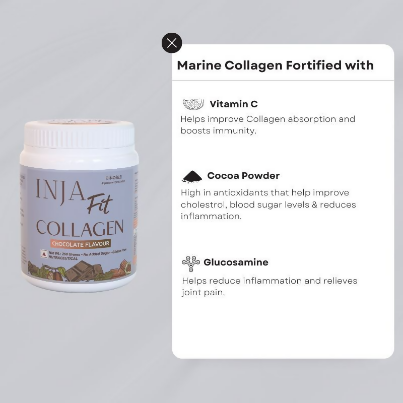 Inja Fit Marine Collagen For Skin Joints And Muscles With Vit C & Glucosamine - Chocolate Flavour