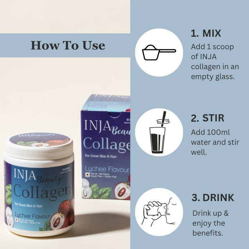 Inja Beauty Collagen For Skin- Hair & Nails- With Vit C- Glutathione- Biotin - Lychee Flavour