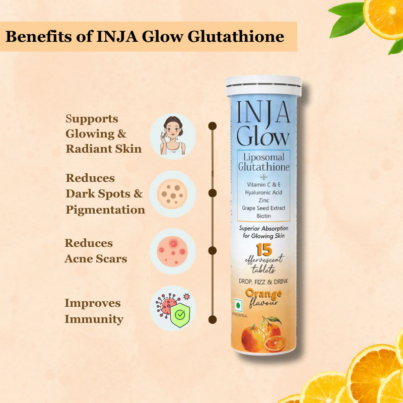 Inja Glow Liposomal Glutathione Drop Fizz & Drink Effervescent Tablets - Orange
