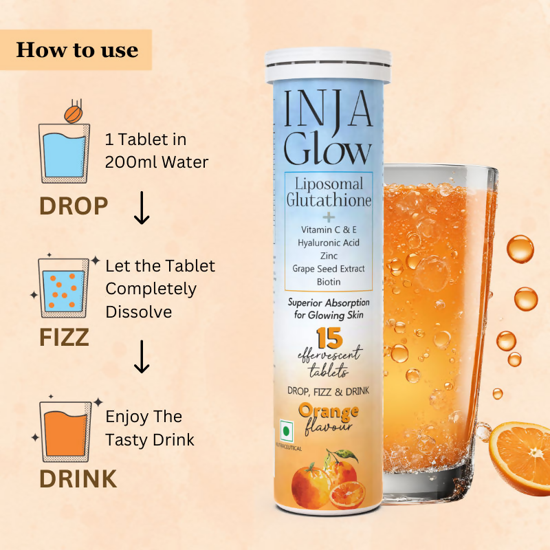 Inja Glow Liposomal Glutathione Drop Fizz & Drink Effervescent Tablets - Orange