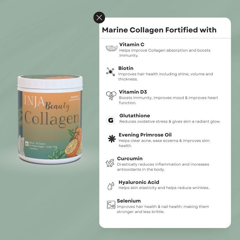 Inja Beauty Collagen For Skin- Hair & Nails- With Vit C- Glutathione- Biotin - Orange Flavour