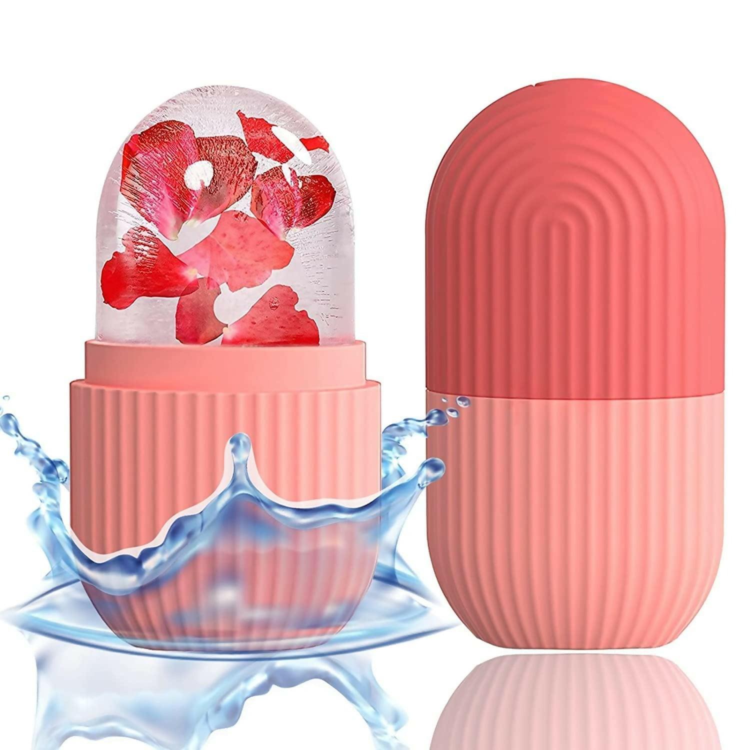 Ice Face Roller Silicone Facial Cube for Eyes Neck Massage Remove Dark Circle - Pink