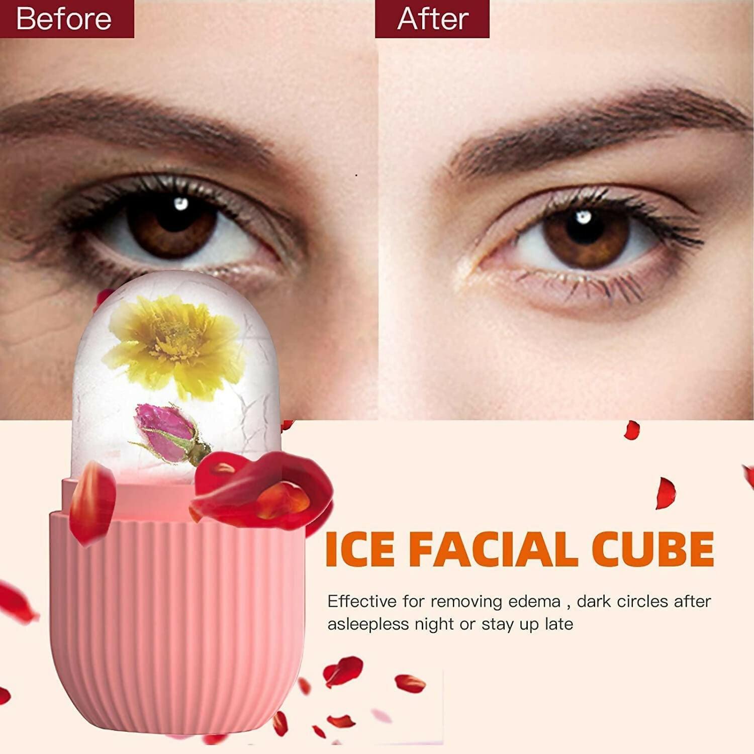 Ice Face Roller Silicone Facial Cube for Eyes Neck Massage Remove Dark Circle - Pink