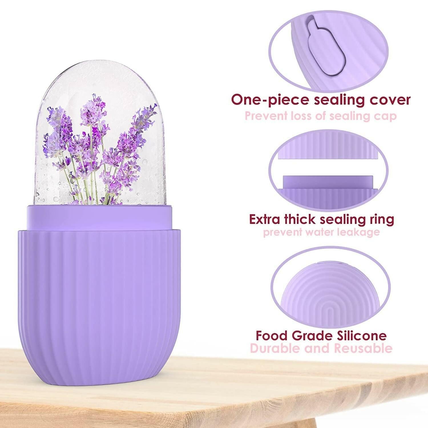 Ice Face Roller Silicone Facial Cube for Eyes Neck Massage Remove Dark Circle - Purple